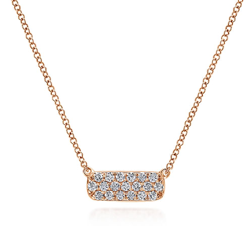 14K Rose Gold Rectangular Diamond Pendant Necklace