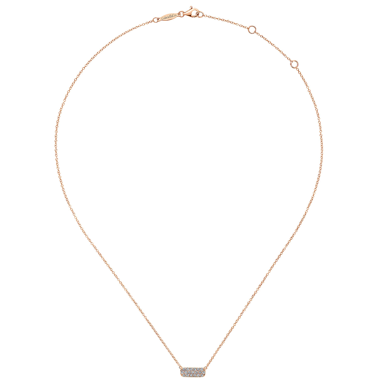 14K Rose Gold Rectangular Diamond Pendant Necklace