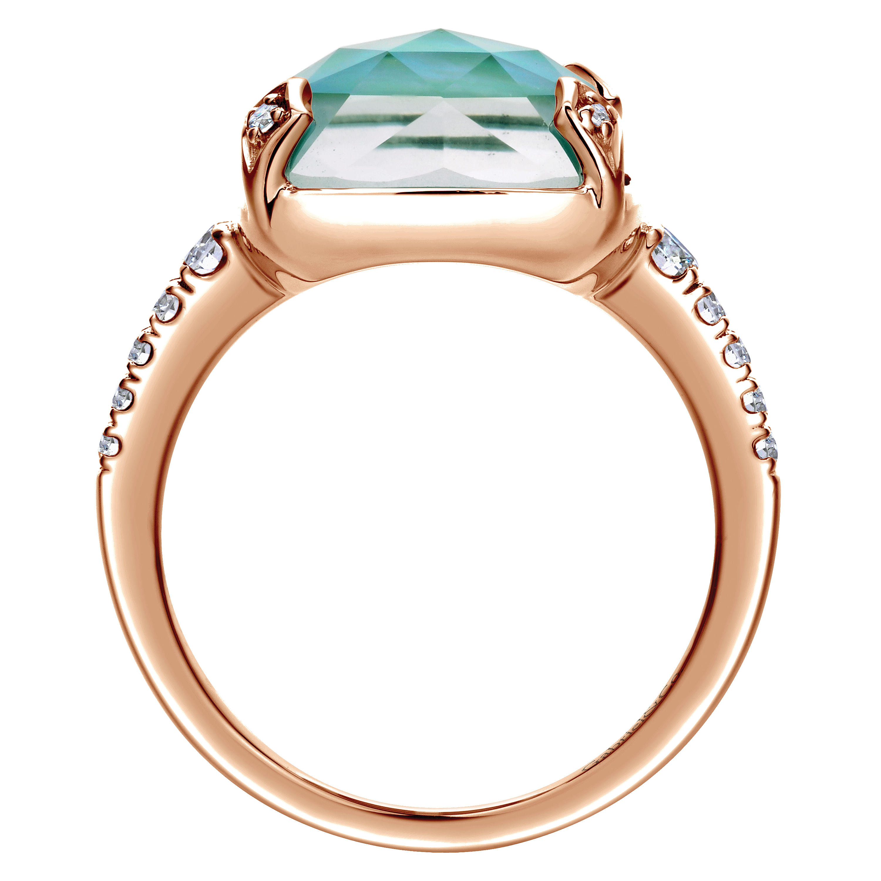 14K Rose Gold Rock Crystal/White MOP and Green Onyx Diamond Ring