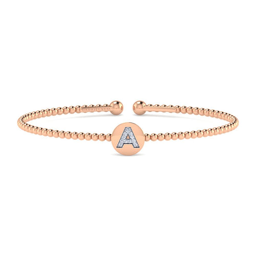 14K Rose Gold Round A Initial Diamond Bujukan Cuff Bracelet