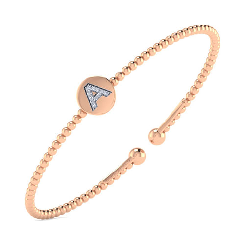 14K Rose Gold Round A Initial Diamond Bujukan Cuff Bracelet