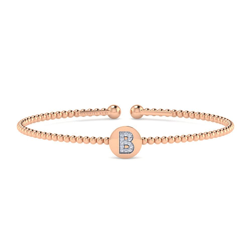 14K Rose Gold Round B Initial Diamond Bujukan Cuff Bracelet