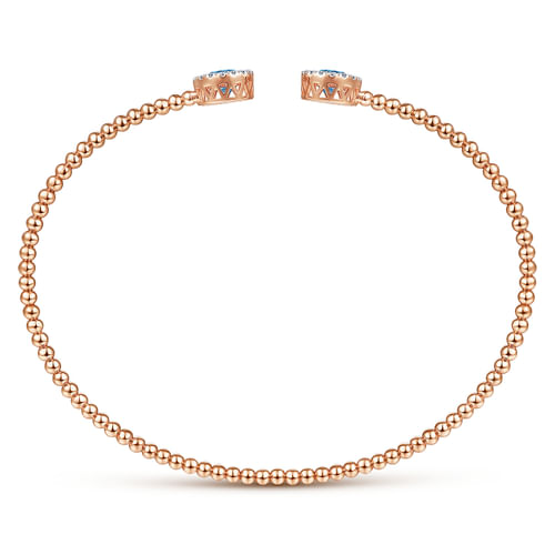 14K Rose Gold Round Blue Topaz and Diamond Halo Bujukan Bangle