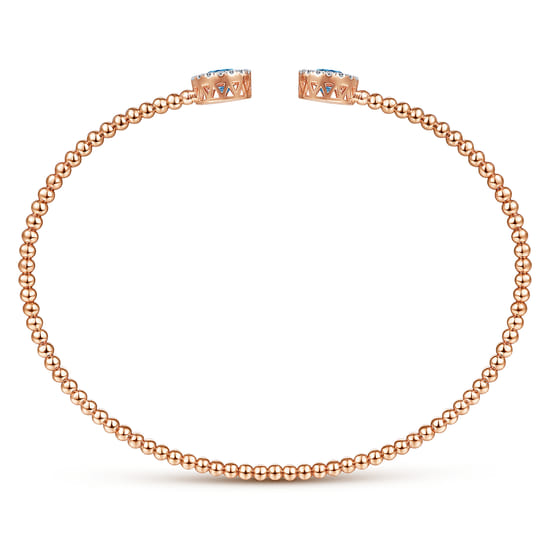 14K Rose Gold Round Blue Topaz and Diamond Halo Bujukan Bangle angle 3