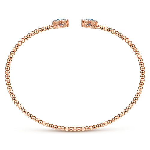 14K Rose Gold Round Blue Topaz and Diamond Halo Bujukan Bangle