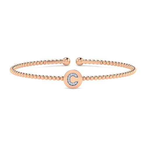 14K Rose Gold Round C Initial Diamond Bujukan Cuff Bracelet