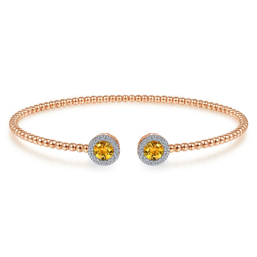 14K Rose Gold Round Citrine and Diamond Halo Bujukan Bangle