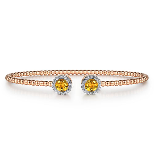 14K Rose Gold Round Citrine and Diamond Halo Bujukan Bangle