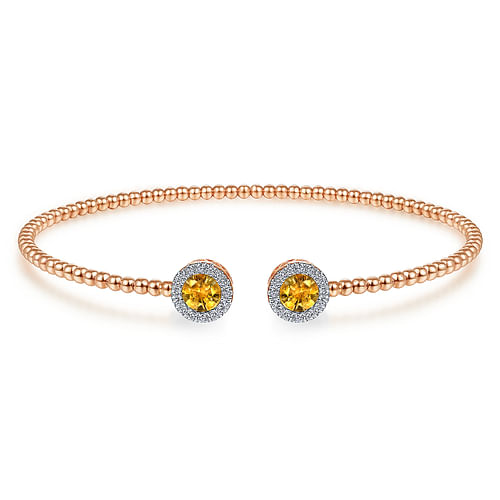 14K Rose Gold Round Citrine and Diamond Halo Bujukan Bangle