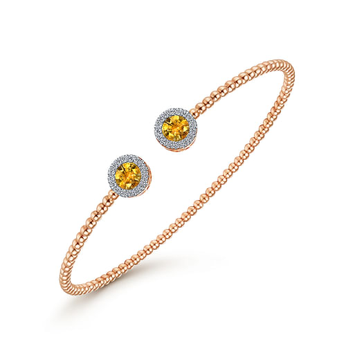 14K Rose Gold Round Citrine and Diamond Halo Bujukan Bangle