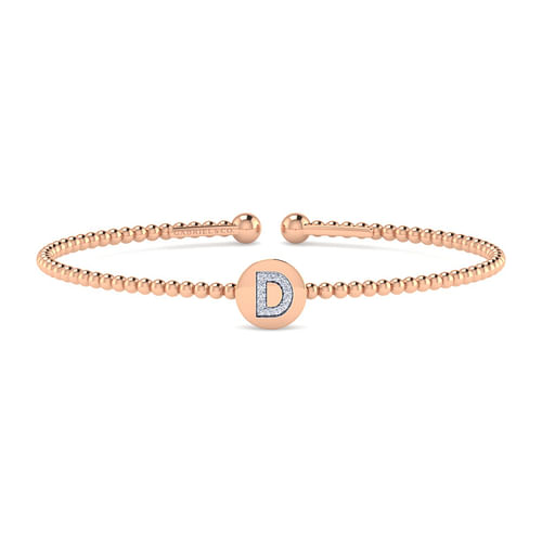 14K Rose Gold Round D Initial Diamond Bujukan Cuff Bracelet