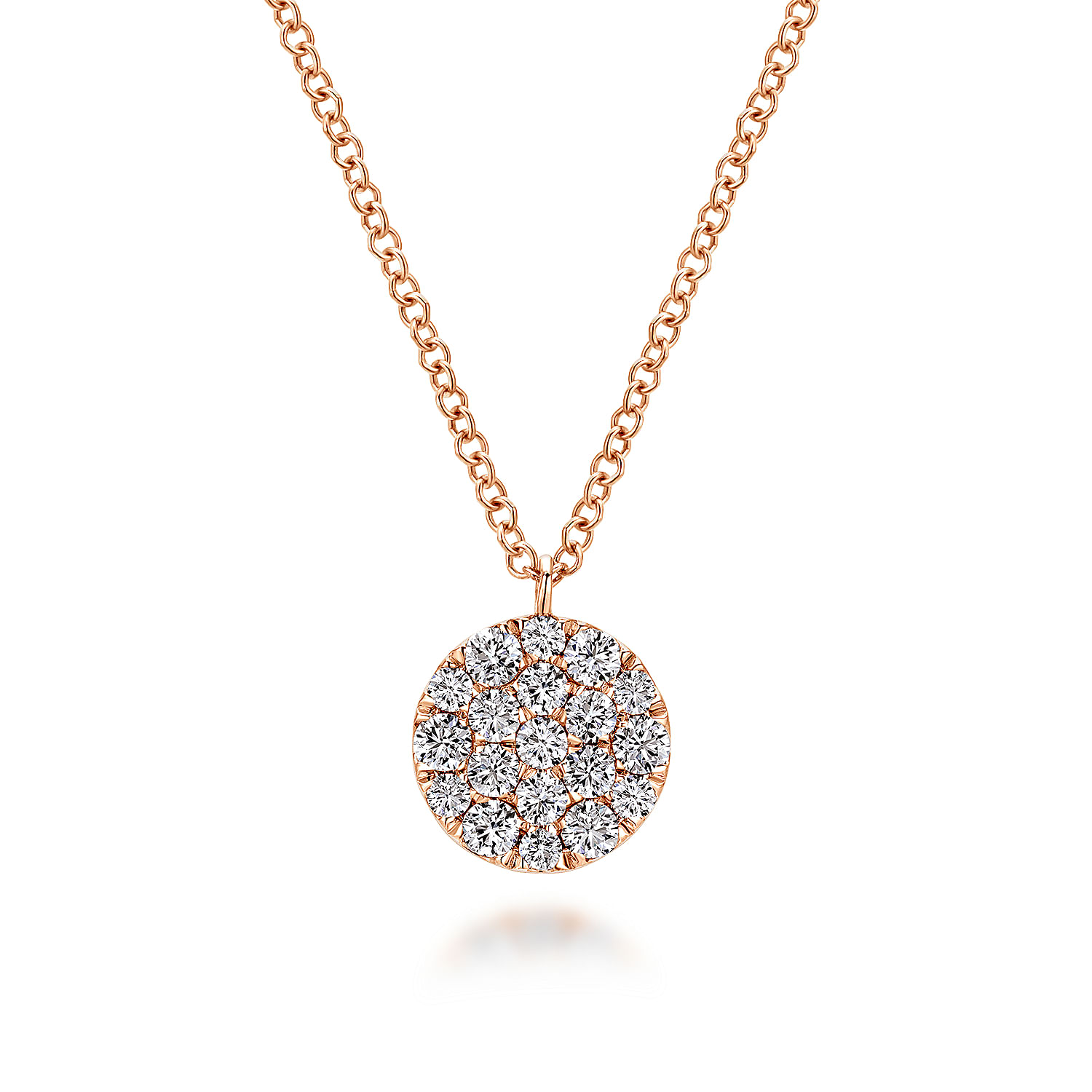 14K Rose Gold Round Diamond Disc Pendant Necklace