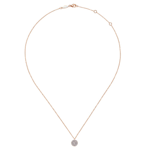 14K Rose Gold Round Diamond Disc Pendant Necklace