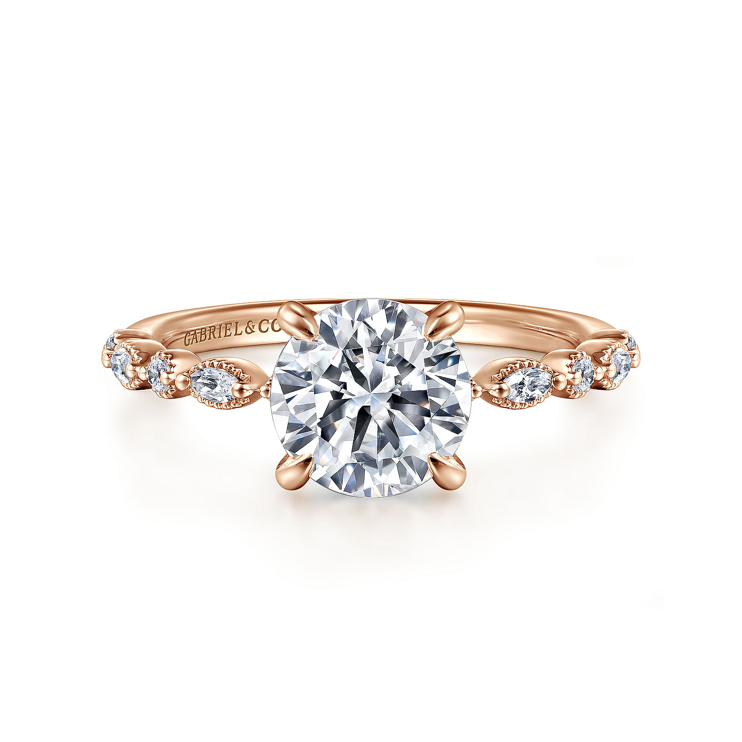 Gabriel - 14K Rose Gold Round Diamond Engagement Ring