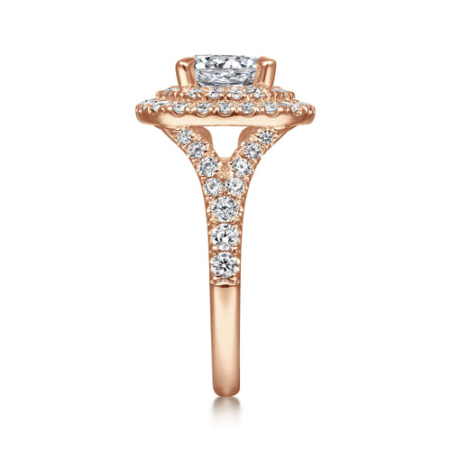 14K Rose Gold Round Double Halo Diamond Engagement Ring