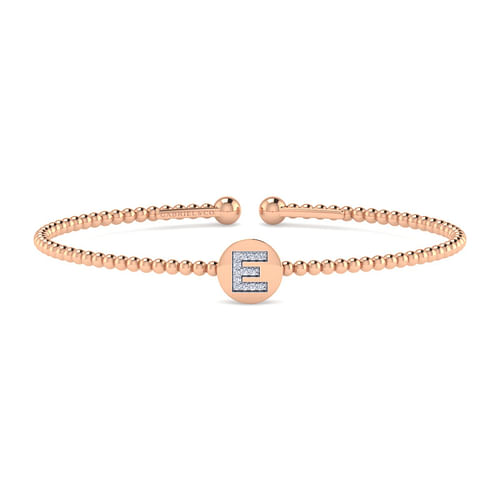 14K Rose Gold Round E Initial Diamond Bujukan Cuff Bracelet