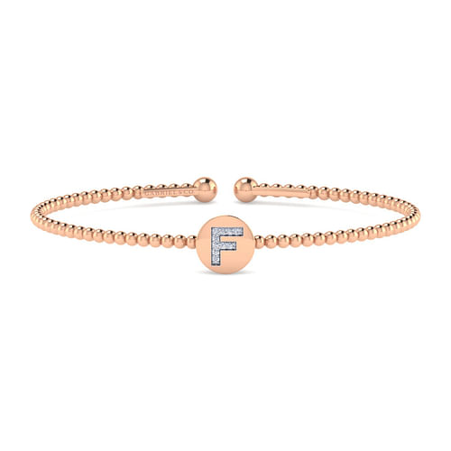 14K Rose Gold Round F Initial Diamond Bujukan Cuff Bracelet