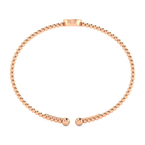 14K Rose Gold Round F Initial Diamond Bujukan Cuff Bracelet