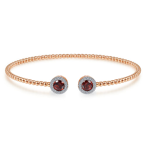 14K Rose Gold Round Garnet and Diamond Halo Bujukan Bangle