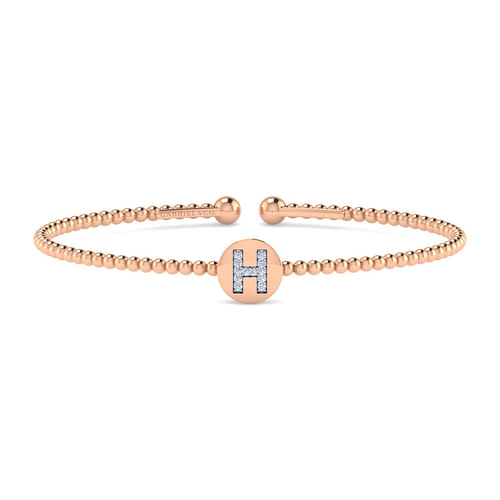 14K Rose Gold Round H Initial Diamond Bujukan Cuff Bracelet