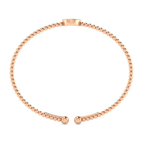 14K Rose Gold Round H Initial Diamond Bujukan Cuff Bracelet