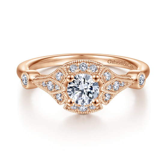 Gabriel - 14K Rose Gold Round Halo Complete Diamond Engagement Ring