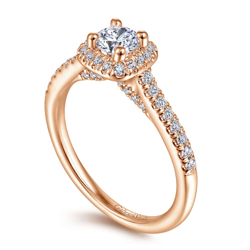 14K Rose Gold Round Halo Complete Diamond Engagement Ring