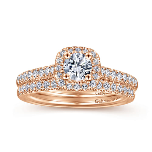 14K Rose Gold Round Halo Complete Diamond Engagement Ring