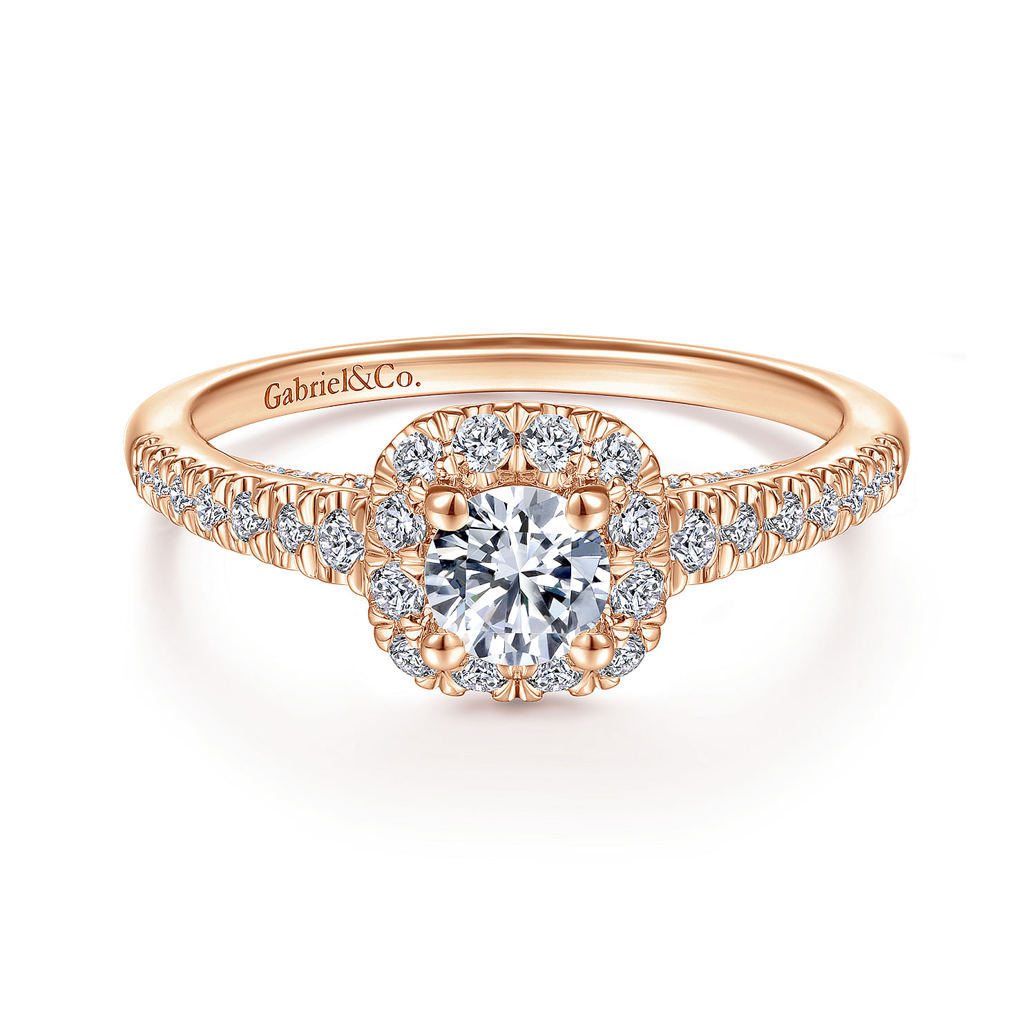 Gabriel - 14K Rose Gold Round Halo Complete Diamond Engagement Ring