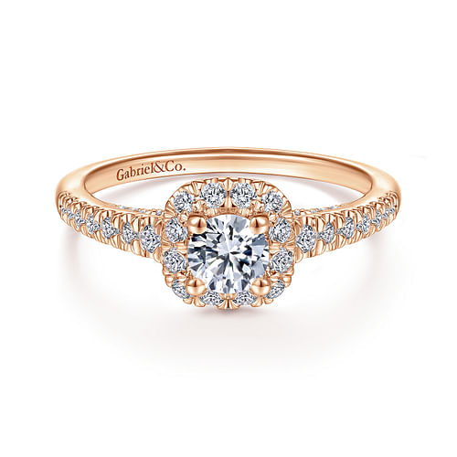 14K Rose Gold Round Halo Complete Diamond Engagement Ring