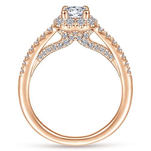 14K Rose Gold Round Halo Complete Diamond Engagement Ring