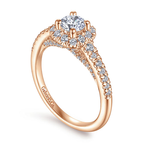 14K Rose Gold Round Halo Complete Diamond Engagement Ring