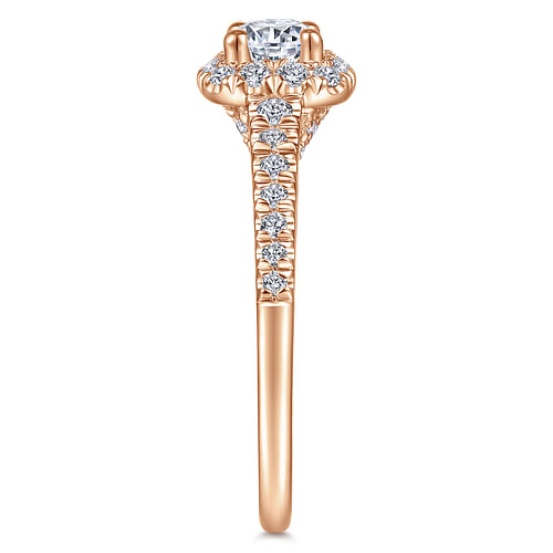 14K Rose Gold Round Halo Complete Diamond Engagement Ring