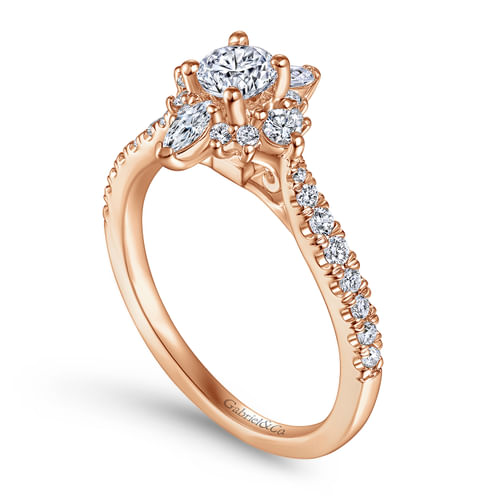 14K Rose Gold Round Halo Complete Diamond Engagement Ring