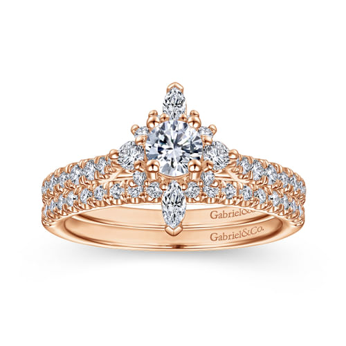 14K Rose Gold Round Halo Complete Diamond Engagement Ring