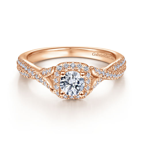 14K Rose Gold Round Halo Complete Diamond Engagement Ring