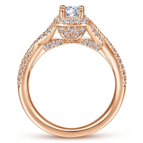 14K Rose Gold Round Halo Complete Diamond Engagement Ring