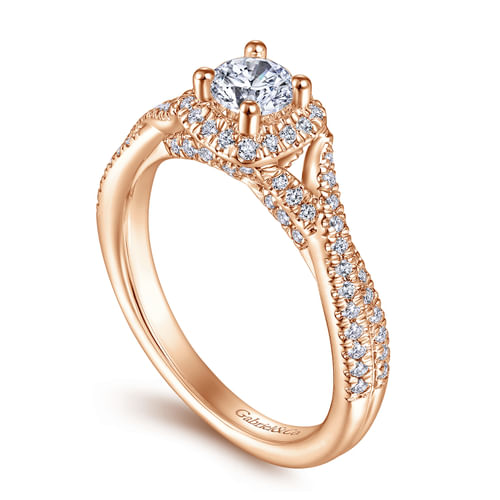14K Rose Gold Round Halo Complete Diamond Engagement Ring