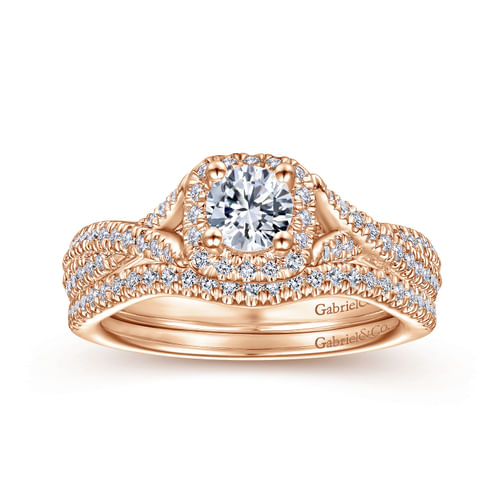 14K Rose Gold Round Halo Complete Diamond Engagement Ring