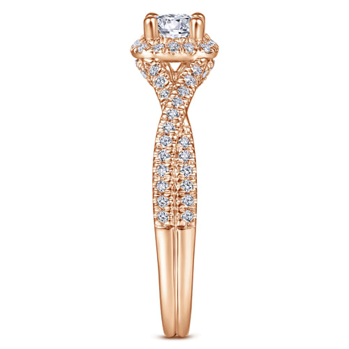 14K Rose Gold Round Halo Complete Diamond Engagement Ring