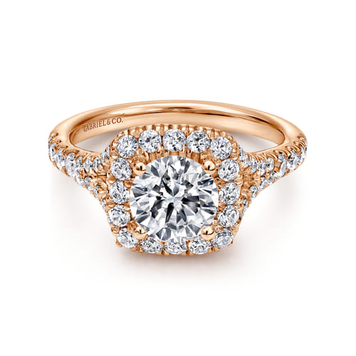 14K Rose Gold Round Halo Diamond Engagement Ring