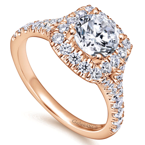 14K Rose Gold Round Halo Diamond Engagement Ring