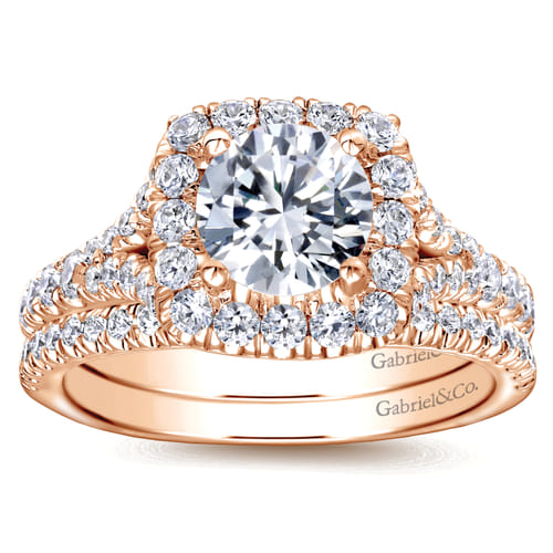 14K Rose Gold Round Halo Diamond Engagement Ring