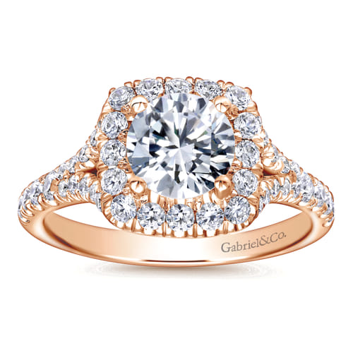 14K Rose Gold Round Halo Diamond Engagement Ring