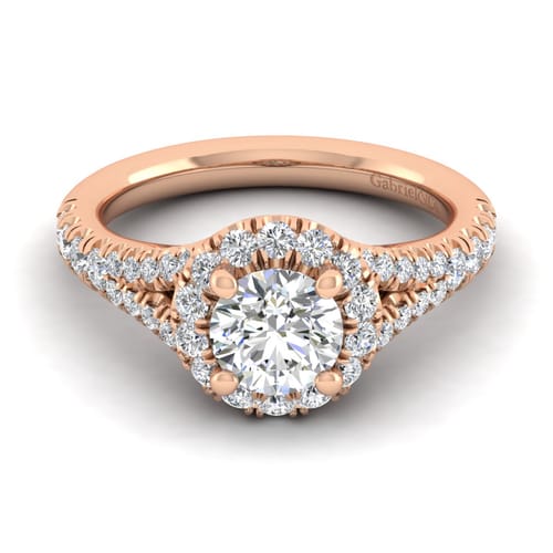 14K Rose Gold Round Halo Diamond Engagement Ring