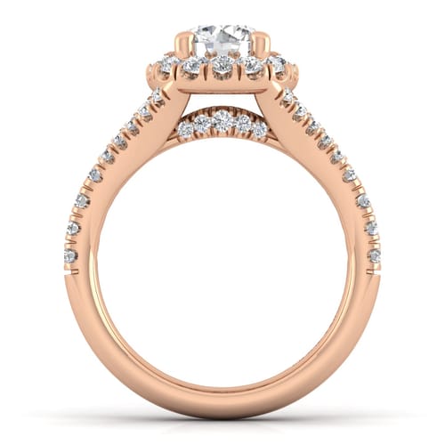 14K Rose Gold Round Halo Diamond Engagement Ring