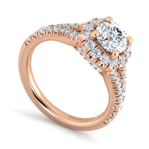 14K Rose Gold Round Halo Diamond Engagement Ring