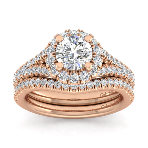 14K Rose Gold Round Halo Diamond Engagement Ring