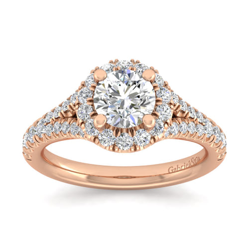 14K Rose Gold Round Halo Diamond Engagement Ring