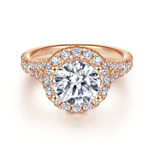 14K Rose Gold Round Halo Diamond Engagement Ring